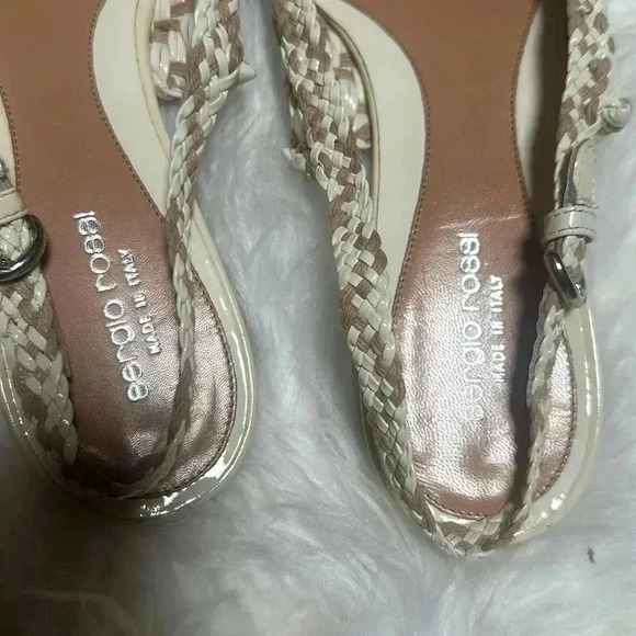 Sergio Rossi Cream/Tan Patent Woven Sling-backs made in Italy - Picture 2 of 10